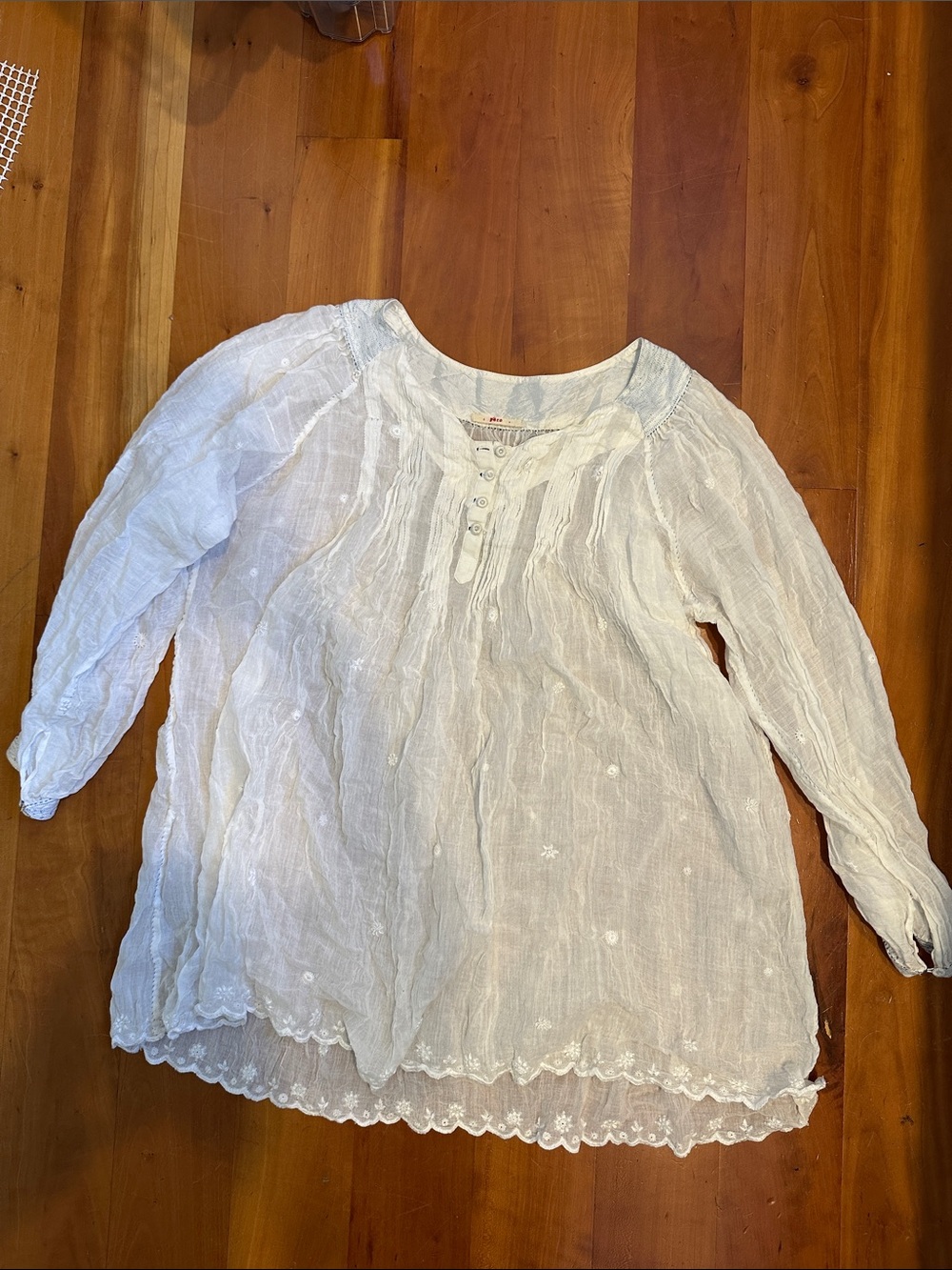 Lightweight White Button-Down Peasant Blouse